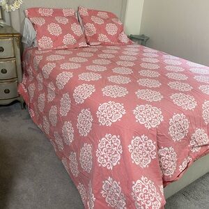 West Elm Coral and White Duvet Cover Set